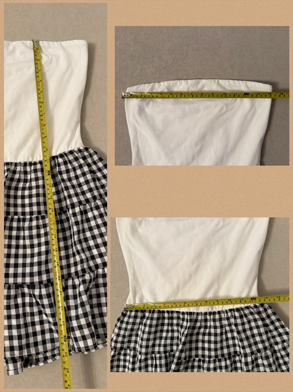 Thirty Thirty Strapless Gingham Tiered Mini Dress Size M Black White NWT - Picture 14 of 17